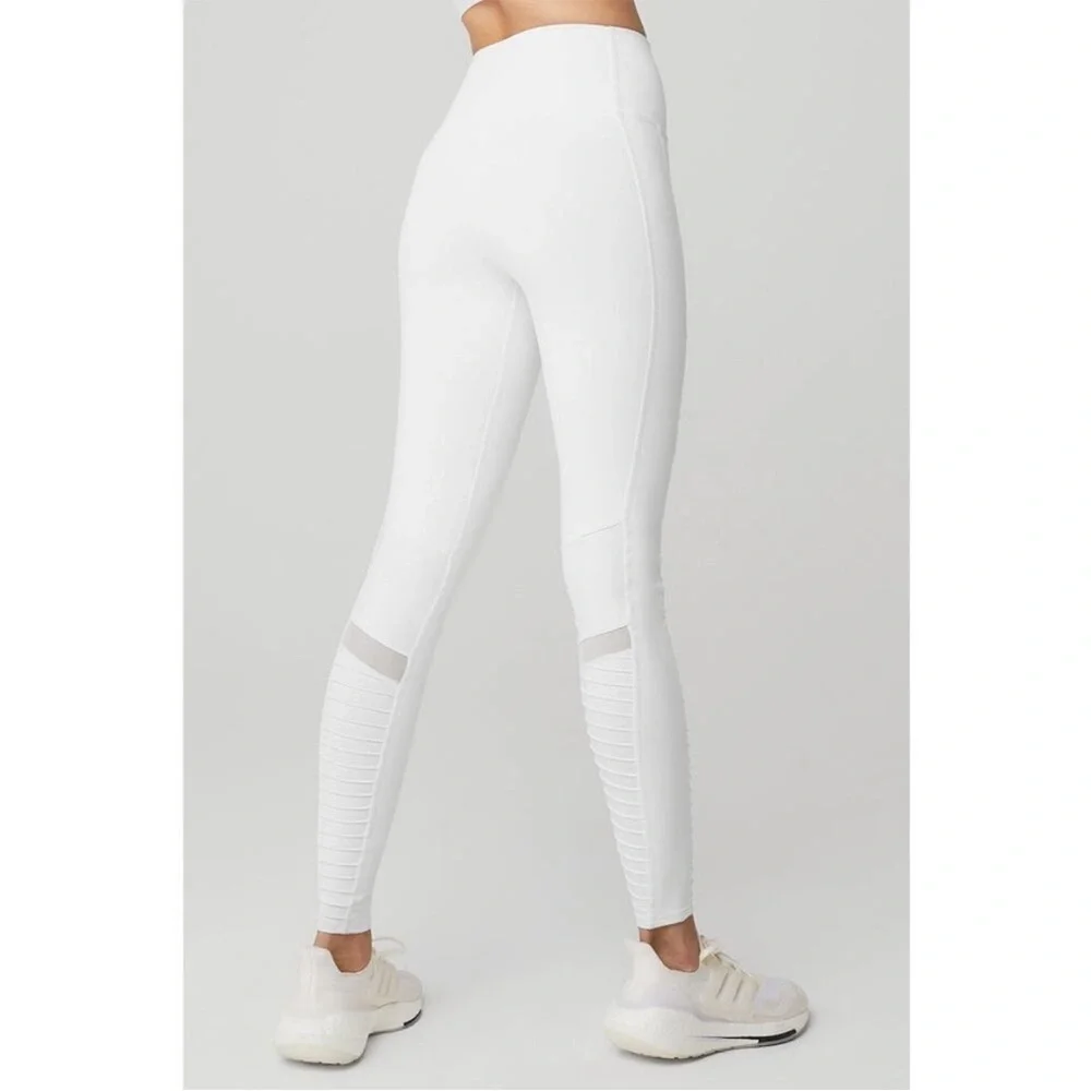 Alo High-Waist Moto Legging in White/White Glossy